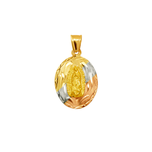 14K Tricolor Gold Virgencita Oval Pendant