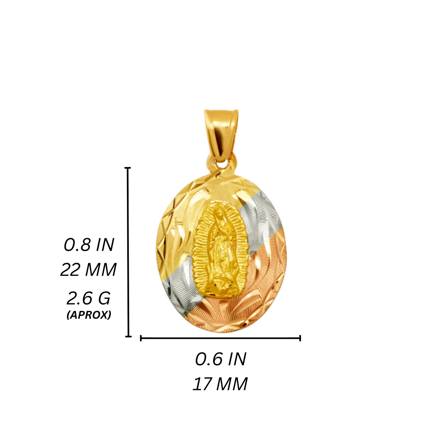 14K Tricolor Gold Virgencita Oval Pendant