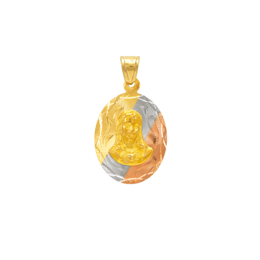 14K Tricolor Gold Jesus Oval Pendant