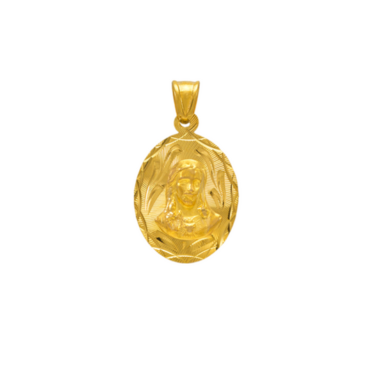 14K Gold Jesus Oval Pendant