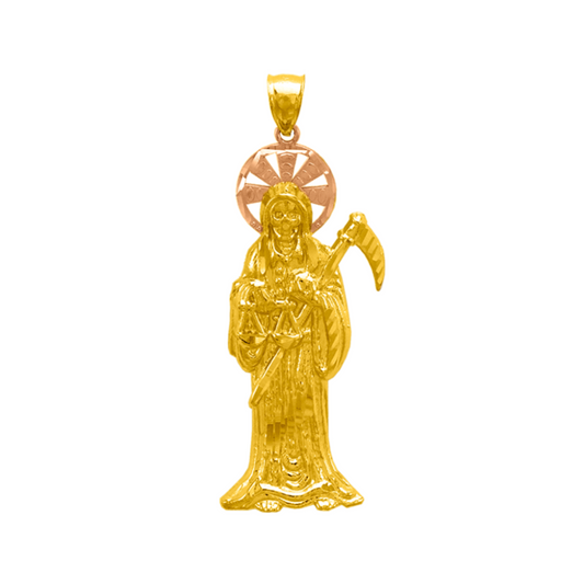 14K Two Tone Gold Santa Muerte Pendant