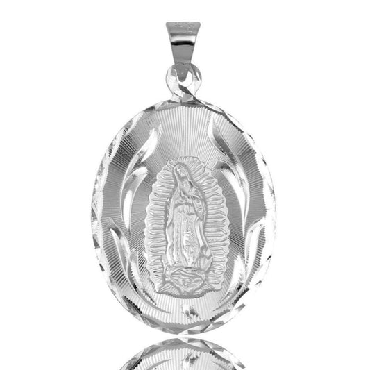 925 Sterling Silver Virgencita Oval Medallion Pendant