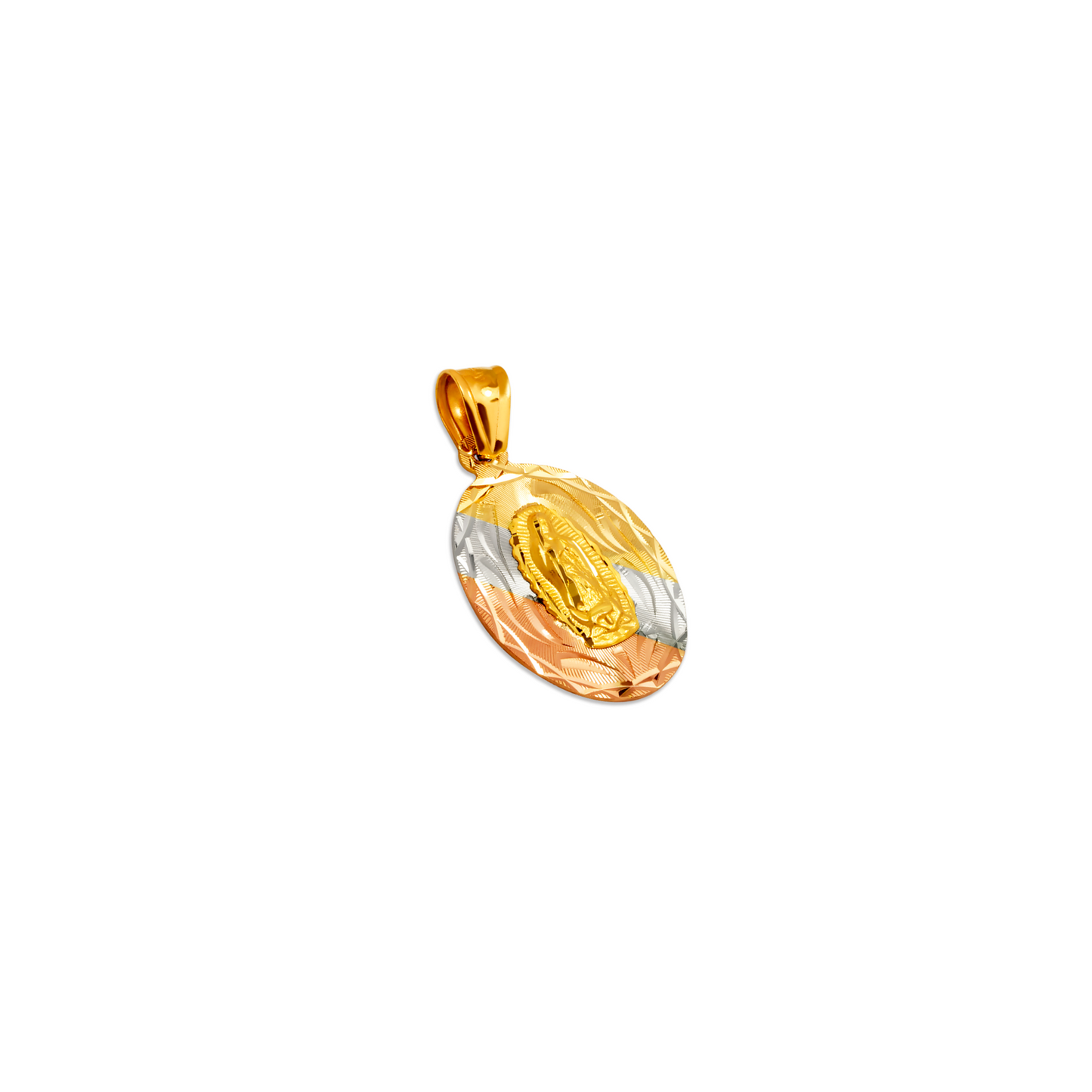 14K Tricolor Gold Virgencita Oval Pendant