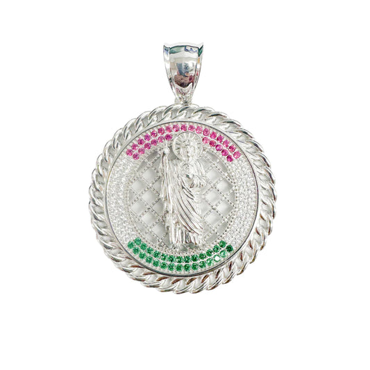 925 Sterling Silver San Juditas Medallion (MEX Stones)