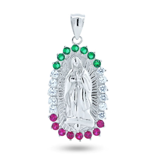 925 Sterling Silver Virgencita CZ Pendant (MEX Stones)