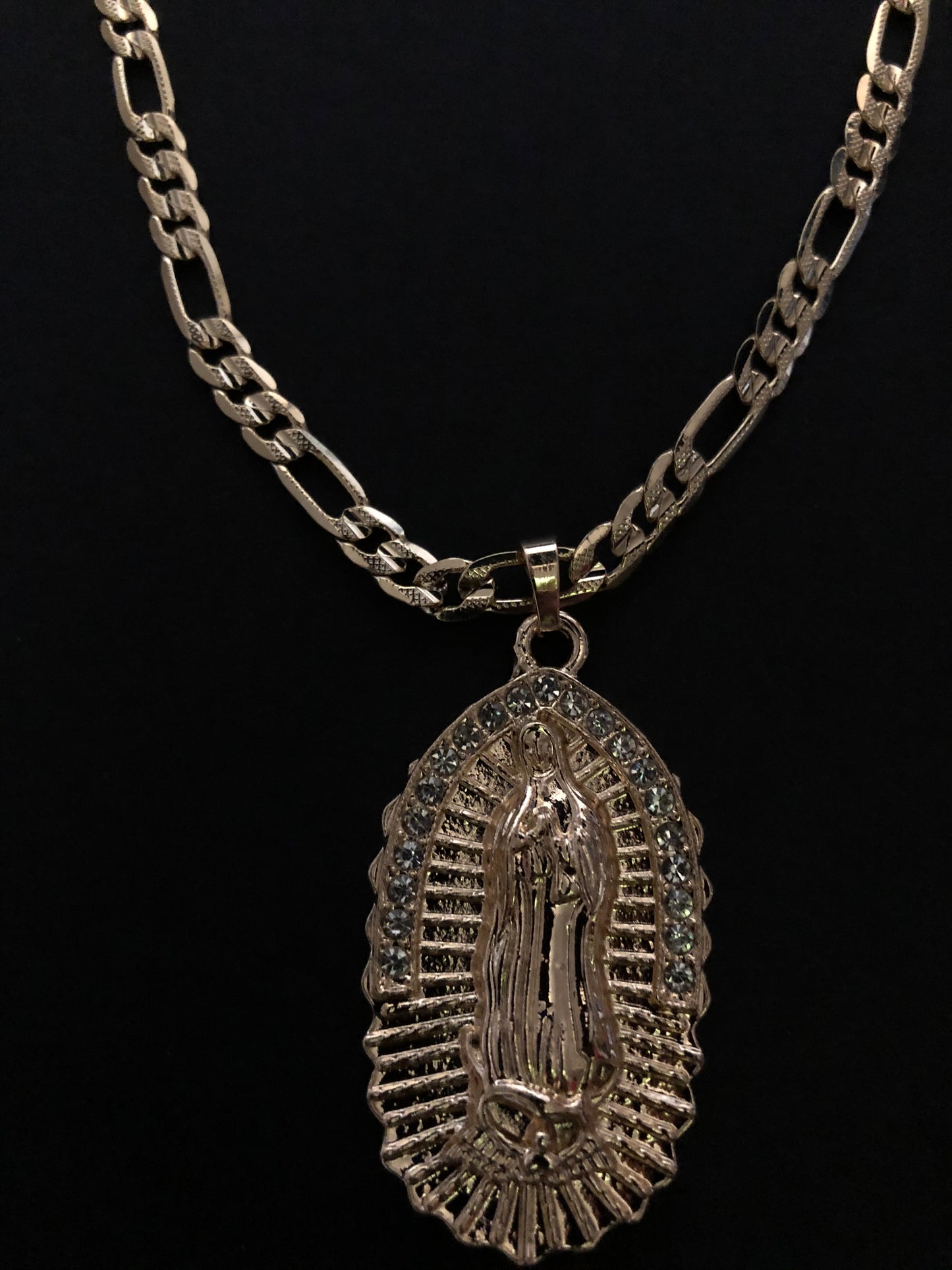 Big Virgen De Guadalupe Chain (White Stones)