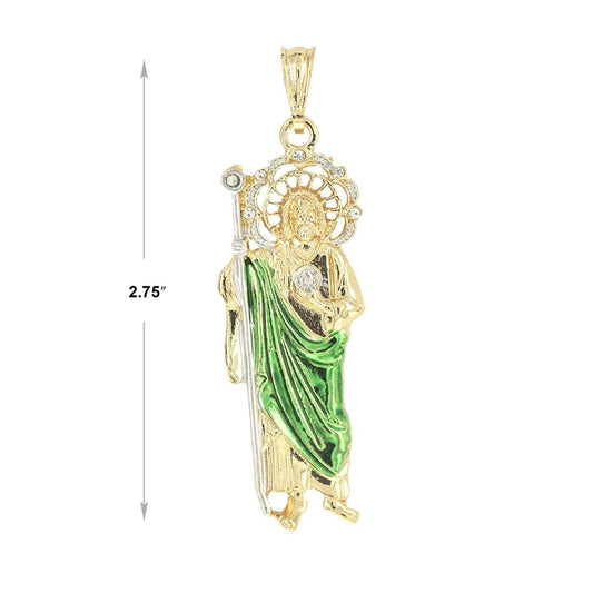 San Judas Tadeo Chain (Green Robe) (White Stones)