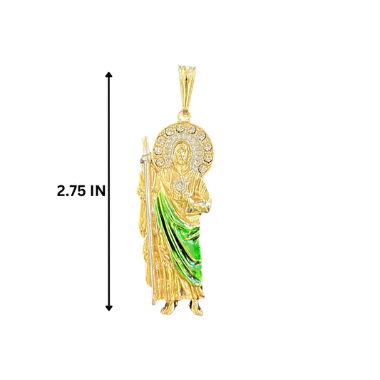 San Judas Tadeo With Green Robe Chain (White Stones)