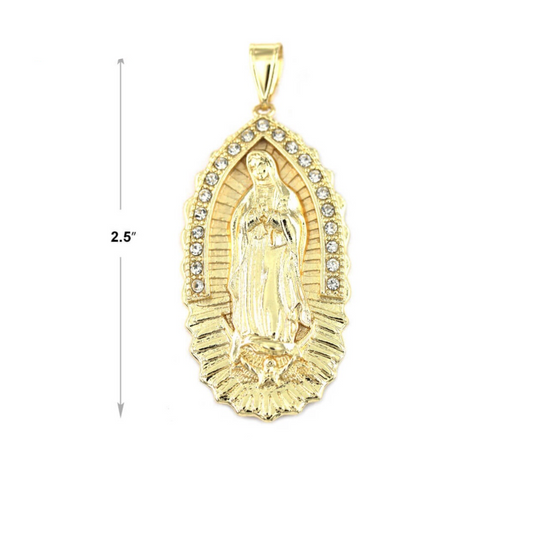Big Virgen De Guadalupe Chain (White Stones)