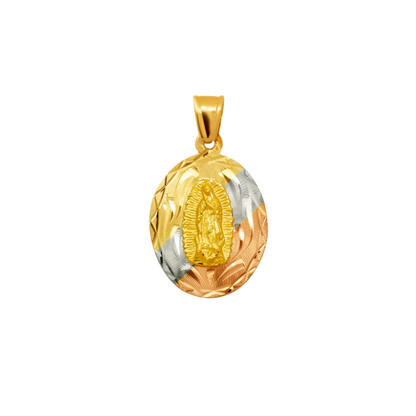 14K Tricolor Gold Virgencita Oval Pendant