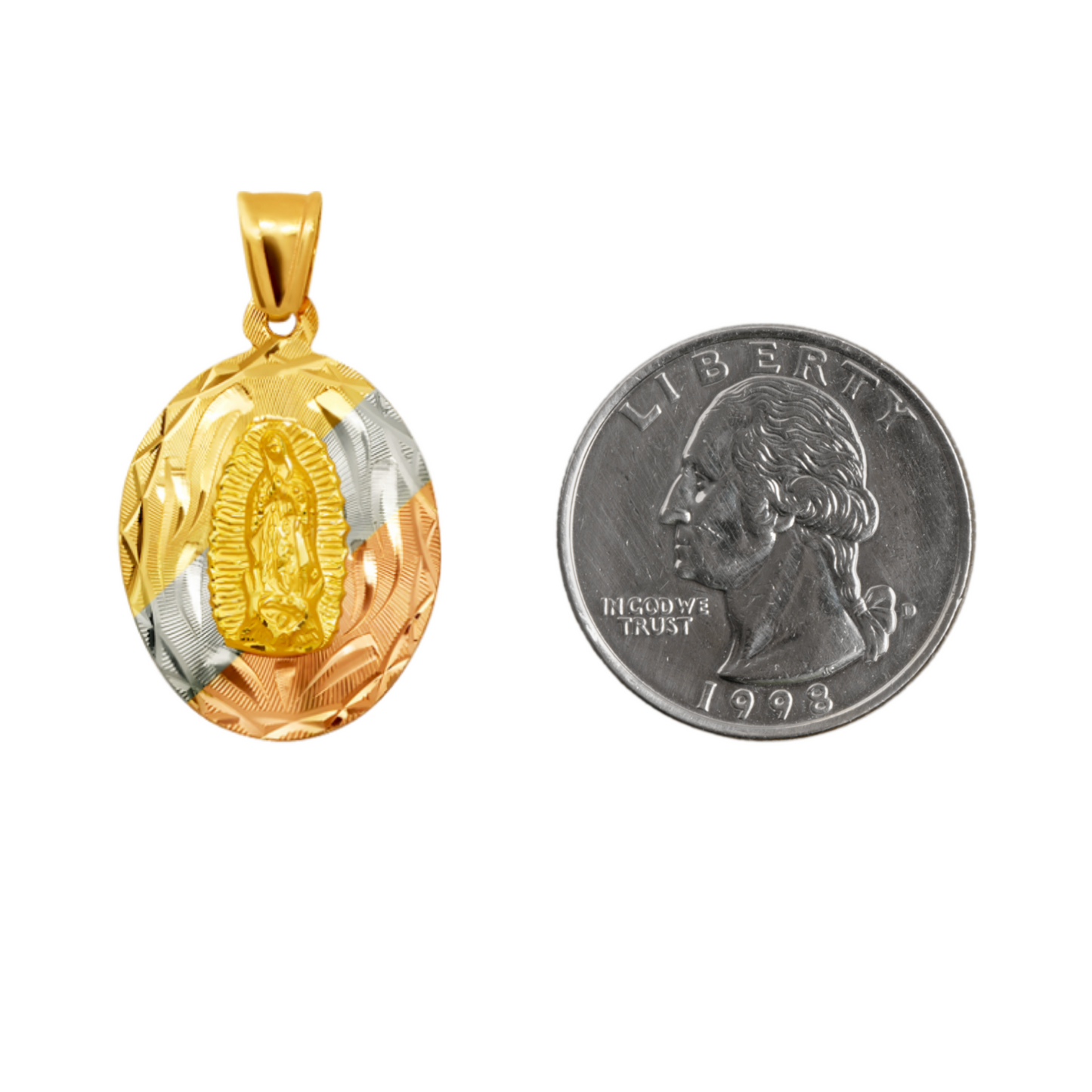 14K Tricolor Gold Virgencita Oval Pendant