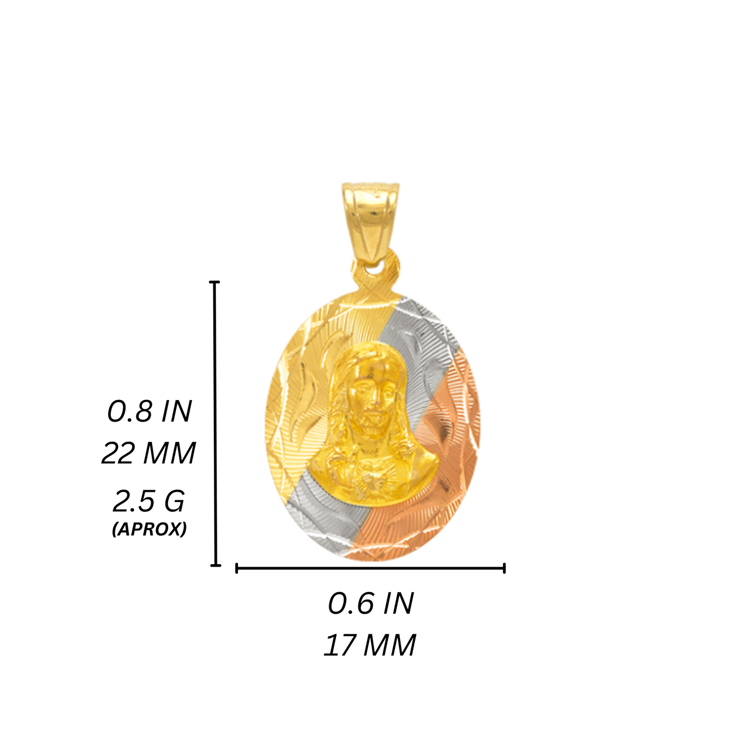14K Tricolor Gold Jesus Oval Pendant