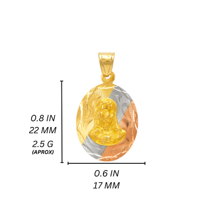 14K Tricolor Gold Jesus Oval Pendant