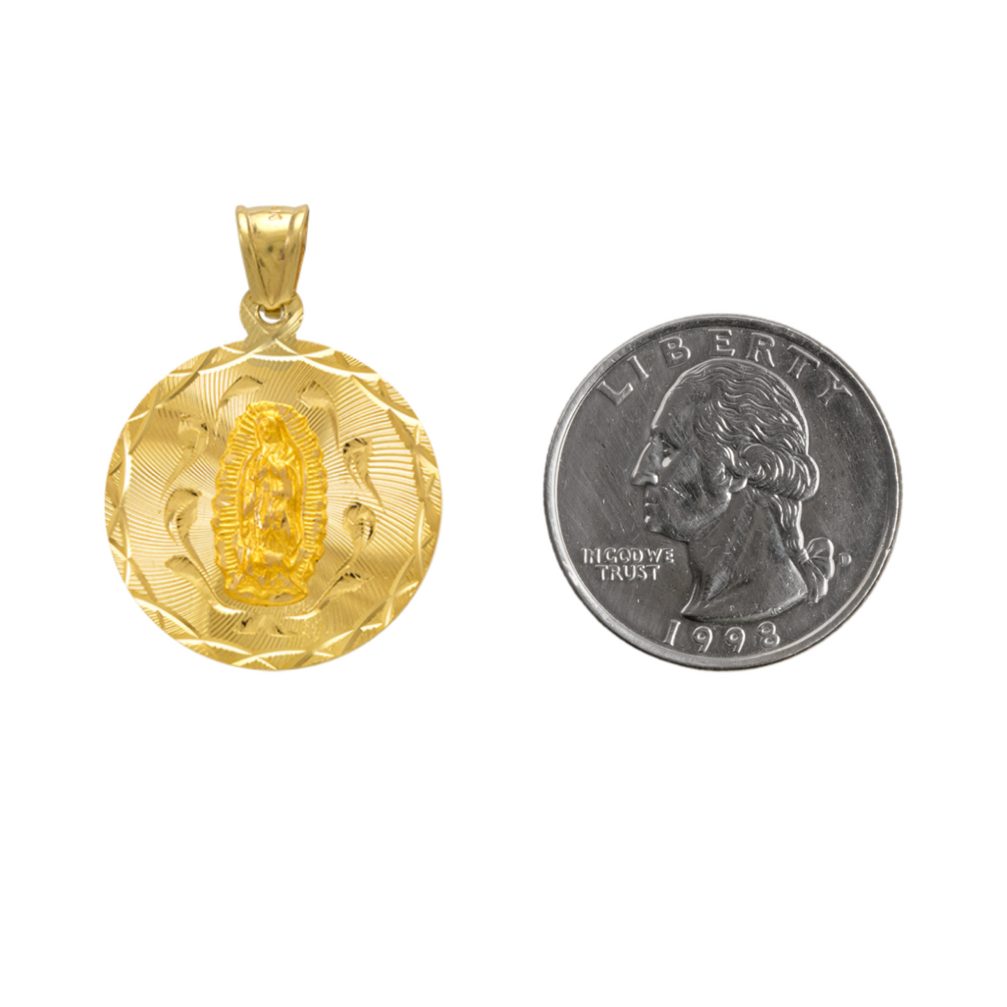 14K Gold Double Sided Jesus & Virgencita Round Pendant