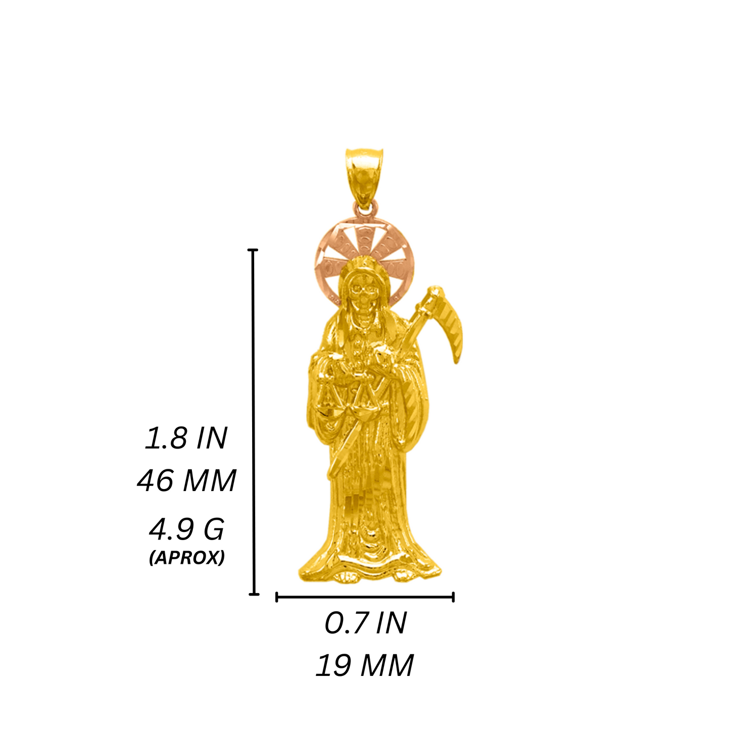 14K Two Tone Gold Santa Muerte Pendant