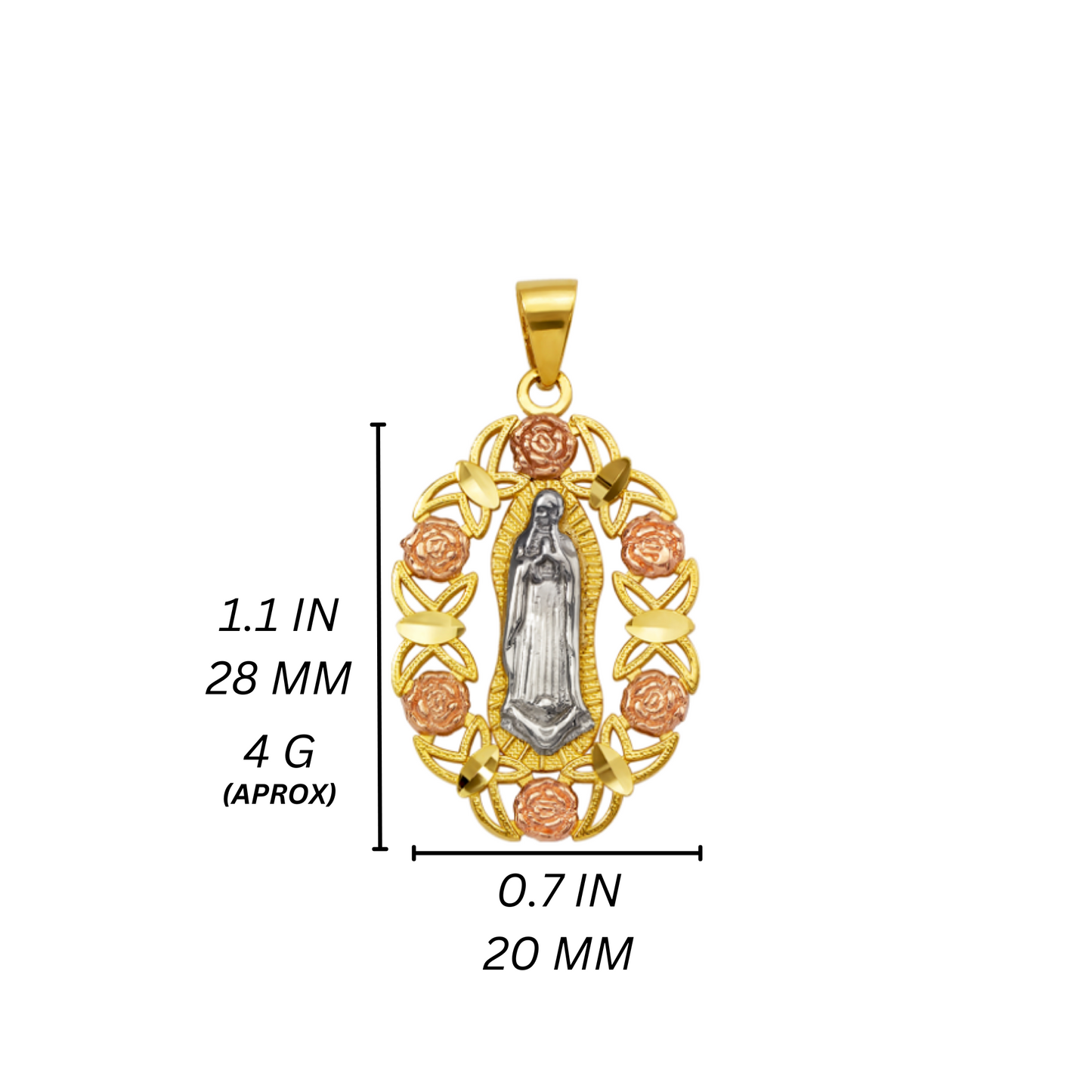 14K Two Tone Gold Virgencita Flor Pendant