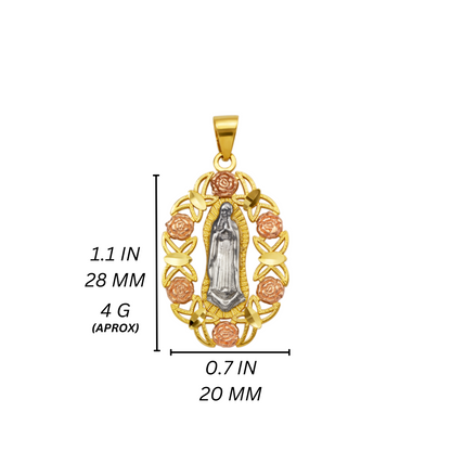 14K Two Tone Gold Virgencita Flor Pendant