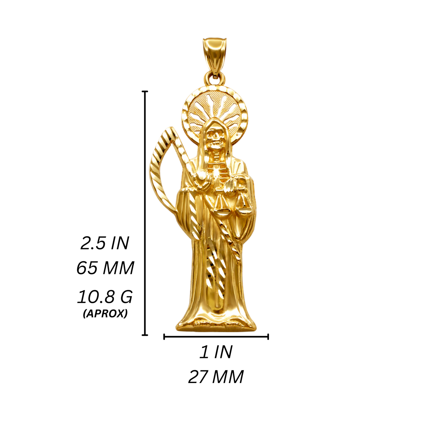 14K Gold Large Santa Muerte Pendant