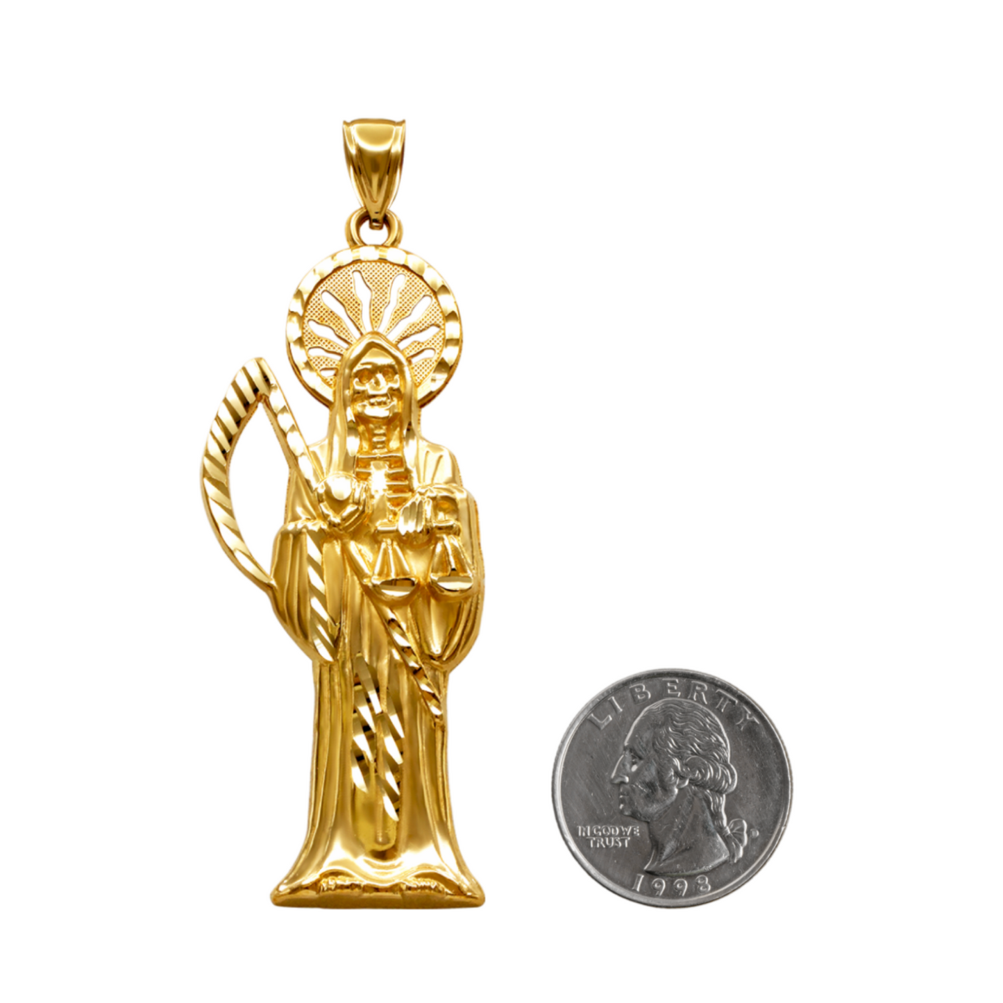 14K Gold Large Santa Muerte Pendant