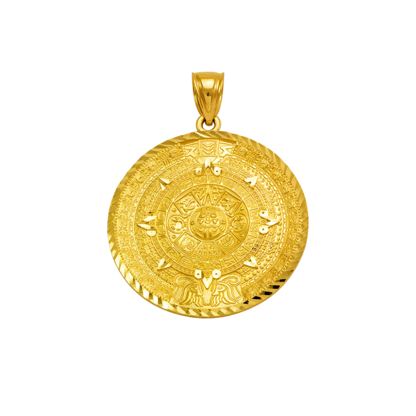 14K Gold Aztec Sun Pendant