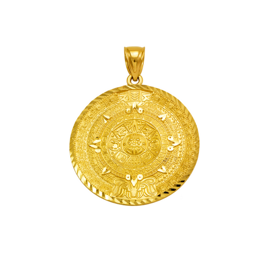14K Gold Aztec Sun Pendant