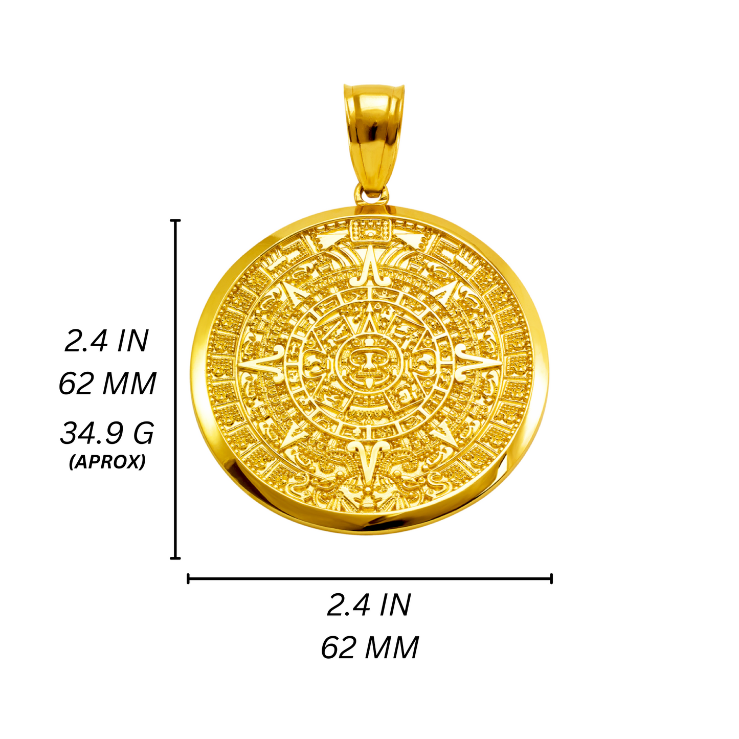 14K Gold Large Aztec Sun Pendant