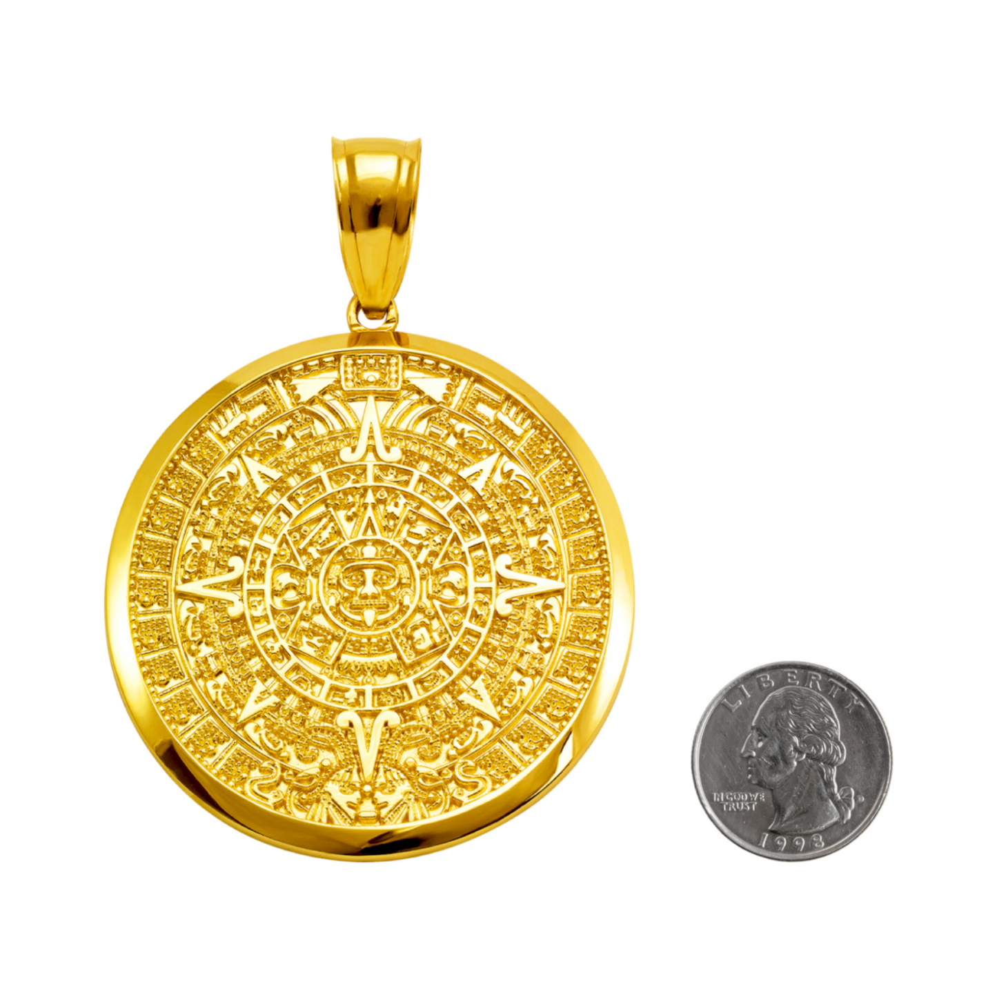 14K Gold Large Aztec Sun Pendant