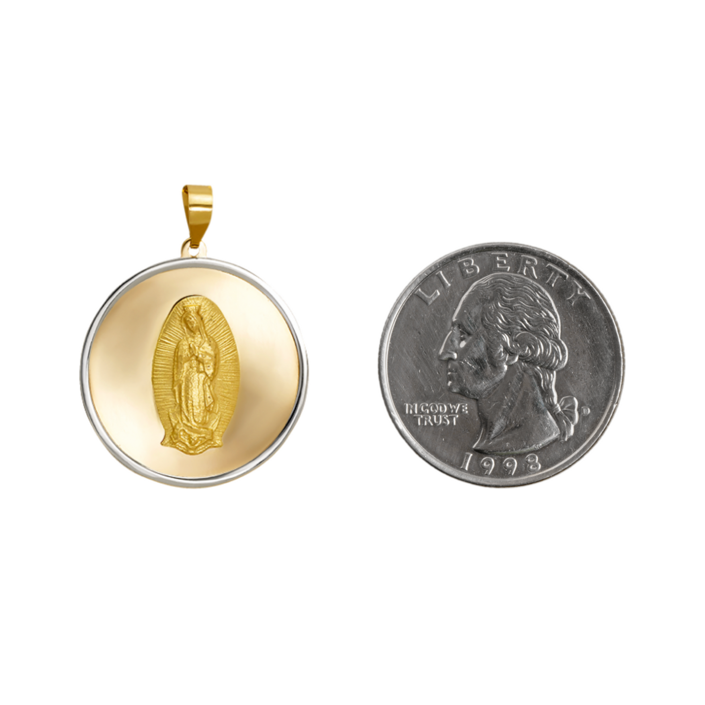 14K Gold Virgencita Round Pendant
