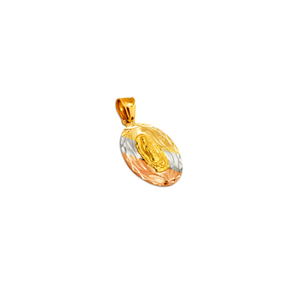 14K Tricolor Gold Virgencita Oval Pendant
