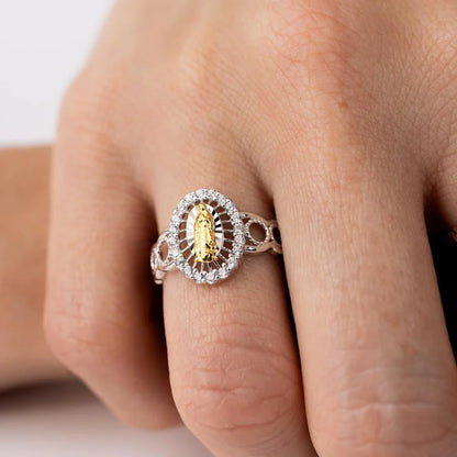 925 Sterling Silver 2 Tone Virgencita Ring