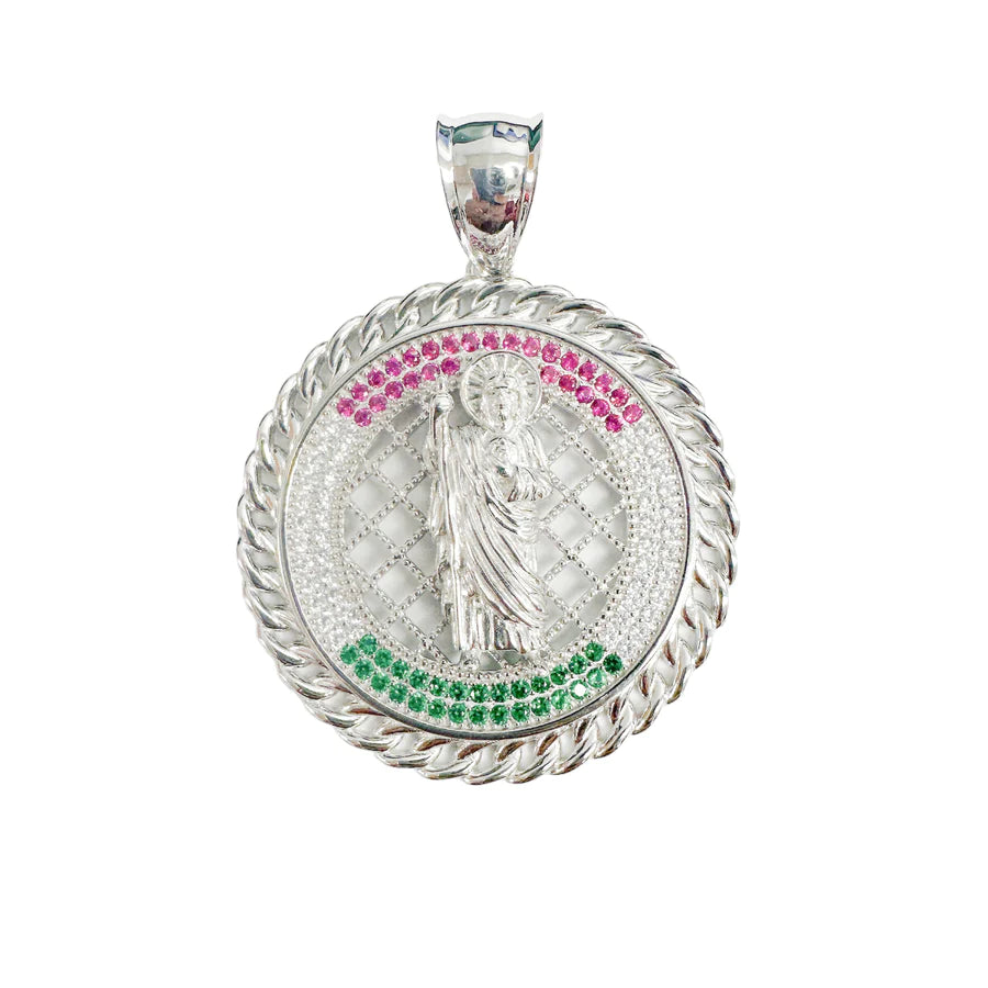 925 Sterling Silver San Juditas Medallion (MEX Stones)
