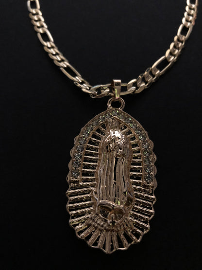 Big Virgen De Guadalupe Chain (White Stones)