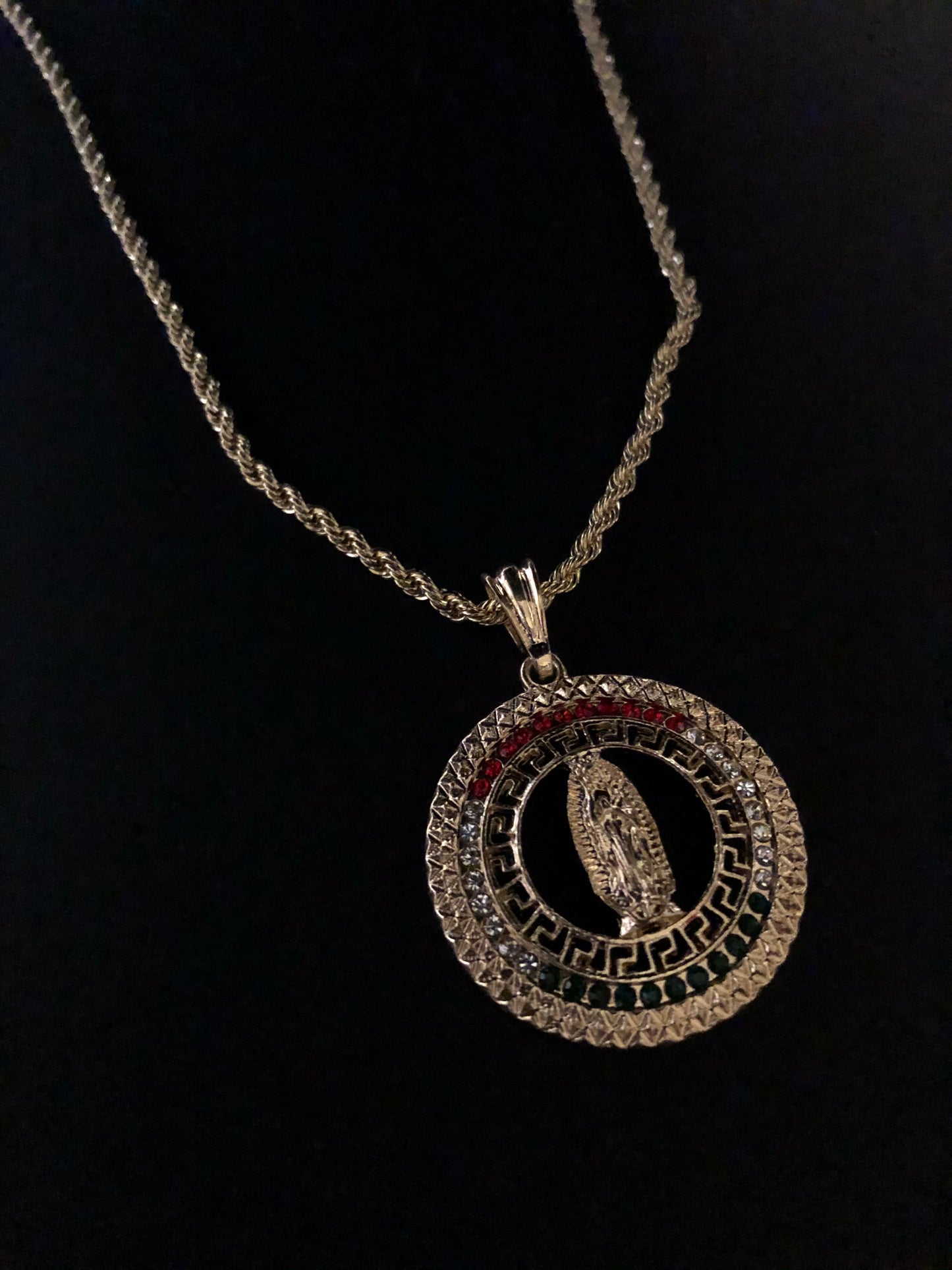Virgen De Guadalupe Greek Pattern Chain (MEX Stones)