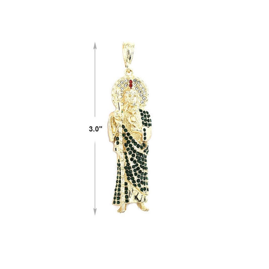 Bust Down San Judas Tadeo Chain (Green Stones)
