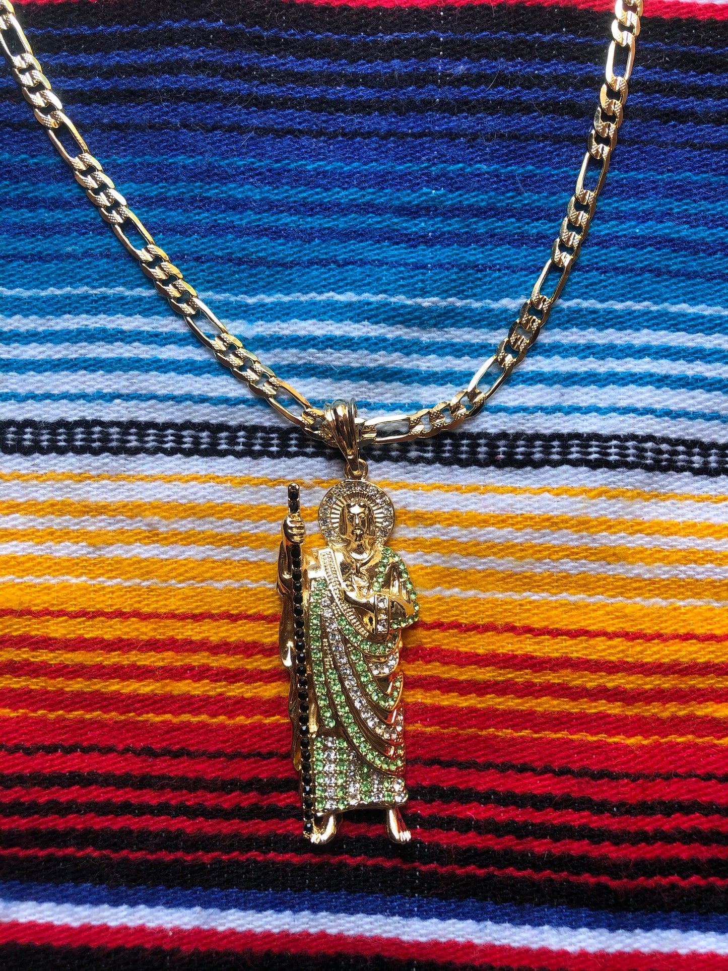 San Judas Tadeo Chain (White/Green/Black Stones)