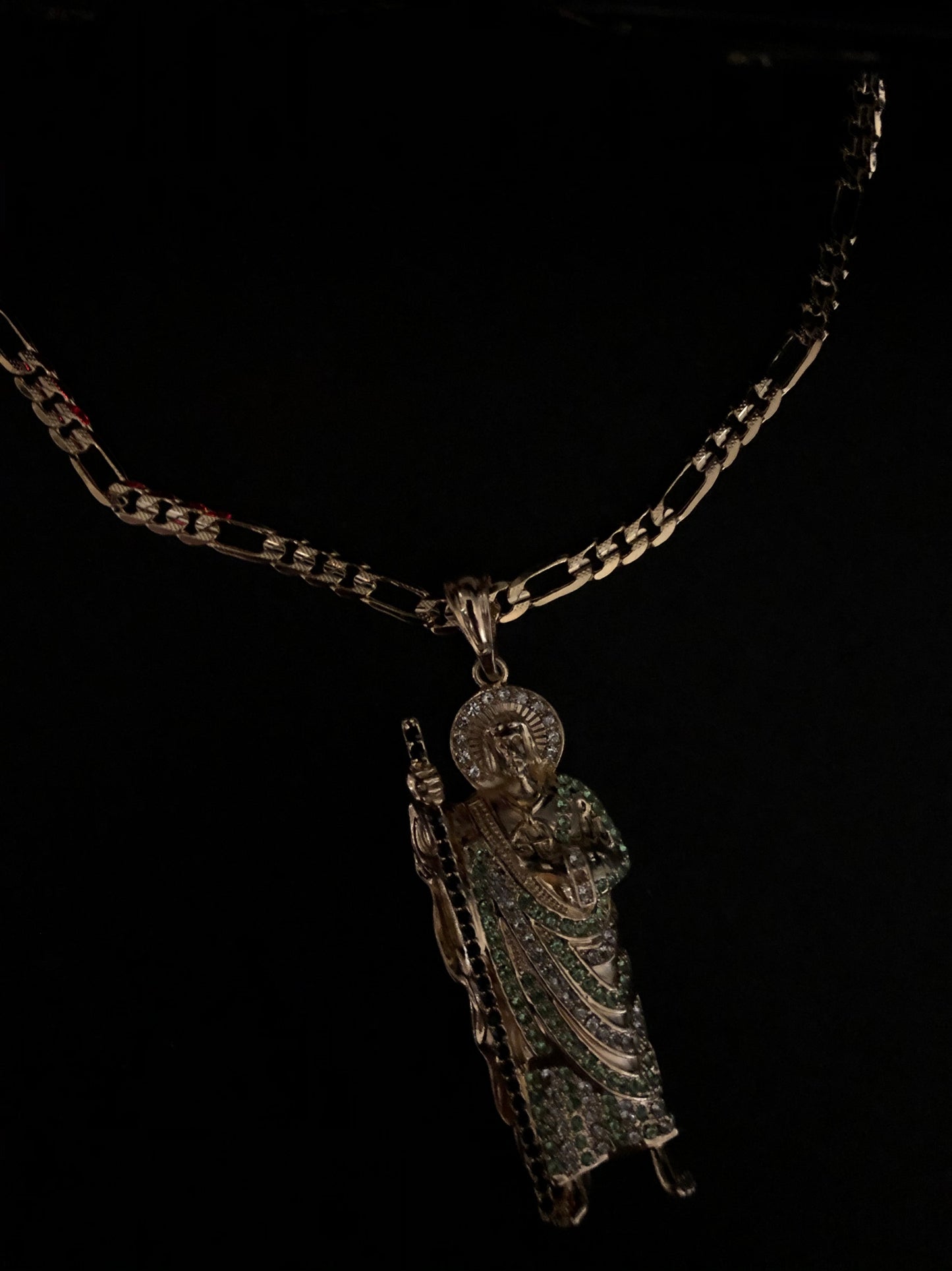 San Judas Tadeo Chain (White/Green/Black Stones)